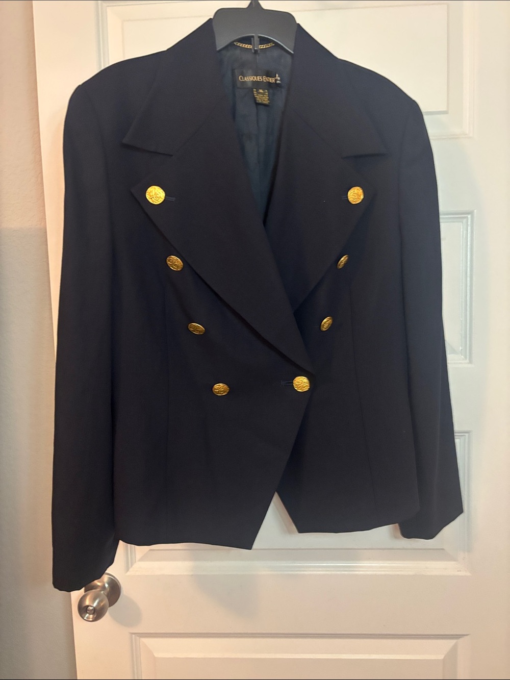 Classiques Entier Navy Double-Breasted Blazer with Gold Buttons SZ XL 100% wool